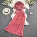 Women's fashion single breasted lace shirt two-piece set high waist a line pleated skirt_ipsvogv.com