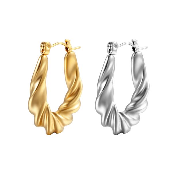 Women's Jewelry Short C Shaped Croissant Earrings Fashion Stainless Steel Earrings K Gold Plated Hoop Earrings_ipsvogv.com