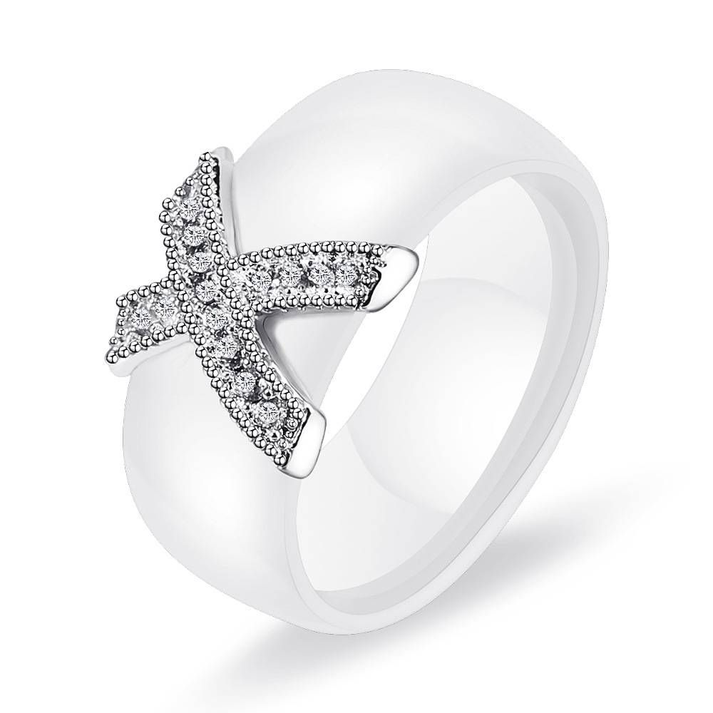 Couple ring black and white ceramic X ring micro-inset zircon 8MM fashion ring_ipsvogv.com