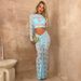 Women's perspective round neck high waist long sleeve waist hip skirt two-piece lace skirt_ipsvogv.com