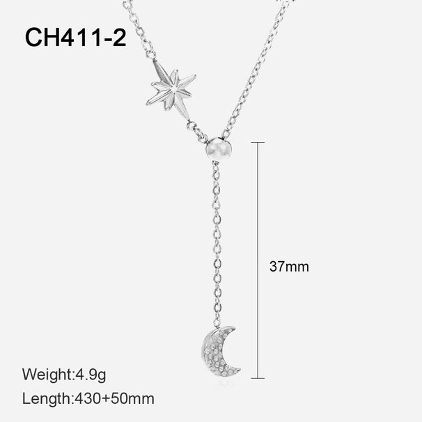 14K Gold Plated Star & Moon Necklace - Titanium Steel Pendant Jewelry For Women_ipsvogv.com