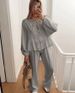 Women's Clothing casual fashion lace round neck lantern sleeve shirt high waist pants suit_ipsvogv.com