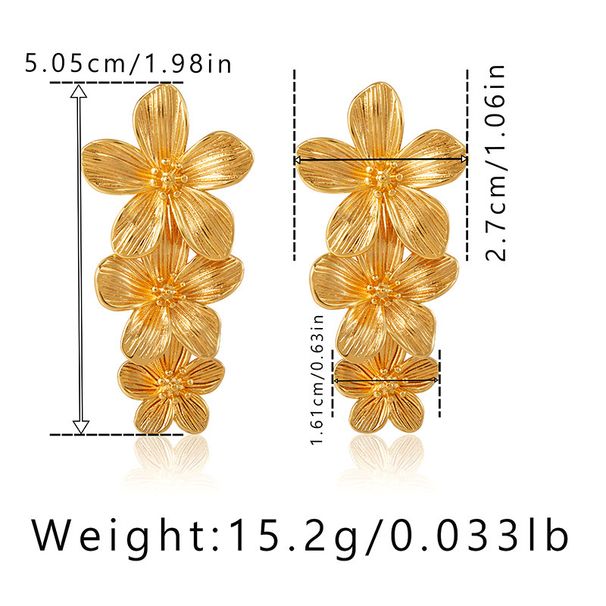 Color preserving golden flower pendant personality earrings s925 silver needle exaggerated long retro earrings brushed design_ipsvogv.com