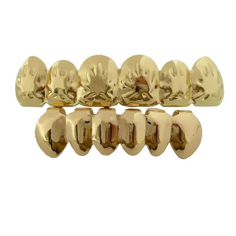 YOUNGX Top Bottom Maple Leaves Pattern Tooth Caps Braces Hip Hop Glossy Teeth Grillz For Women Men Jewelry Dental_ipsvogv.com