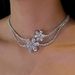 Korean Style Romantic Dazzling Pink Flower Ear Stud Women's Pink Gemstone Clavicle Chain Necklace Women's Trendy Jewelry choker_ipsvogv.com
