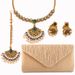 Indian bridal hair accessories four piece set pearl gemstone fan shaped necklace earrings evening bag clutch_ipsvogv.com