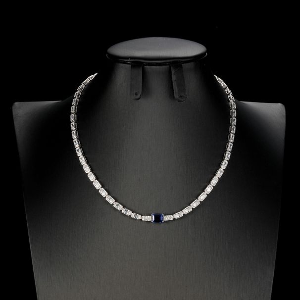 special Supply Heavy Industry Design Cultivated Emerald Necklace S925 Silver Full Of Square Diamonds Colored Gemstone Clavicle Chain_ipsvogv.com