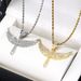 Full Diamond Alloy Rhinestone Titanium Steel Chain Personality Fashion Niche Design Wing Cross Necklace_ipsvogv.com