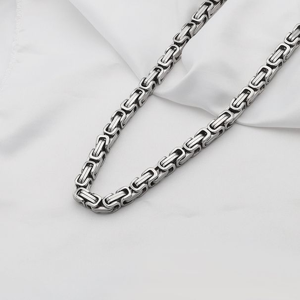 Hip Hop Cuban Chain Byzantine Square Buckle Back Chain Trendy Men's Imperial Chain Titanium Steel Necklace_ipsvogv.com
