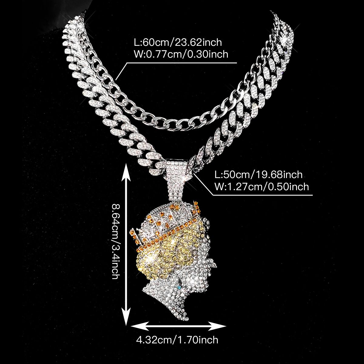 Hip Hop Set Accessories Fashion Queen Avatar Necklace Layered Full Diamond Cuban Chain Pendant_ipsvogv.com