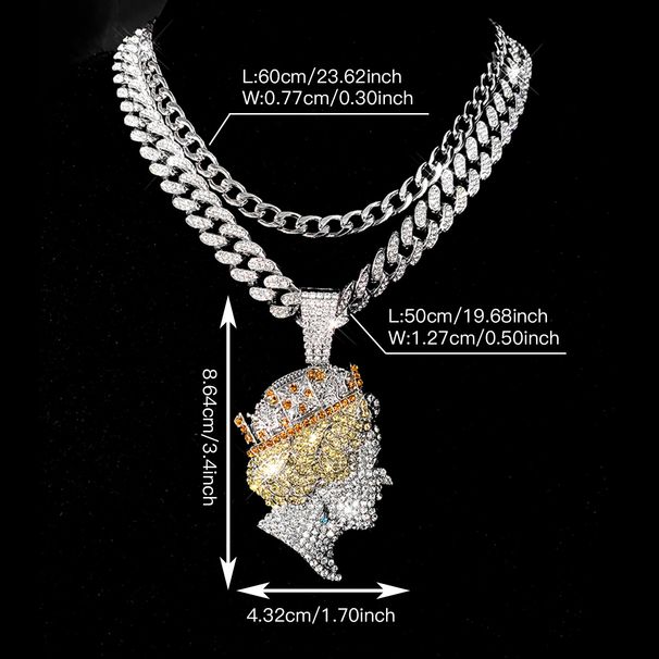 Hip Hop Set Accessories Fashion Queen Avatar Necklace Layered Full Diamond Cuban Chain Pendant_ipsvogv.com