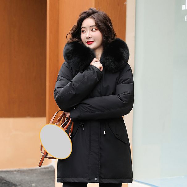 Women's Clothing Plush Parka Women's Medium Length 2024 Winter New Style Loose Large Fur Collar Fashion Thickened Cotton Jacket_ipsvogv.com