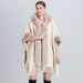 loose plaid plus velvet thick fur collar knitted shawl cape women's woolen shawl coat_ipsvogv.com
