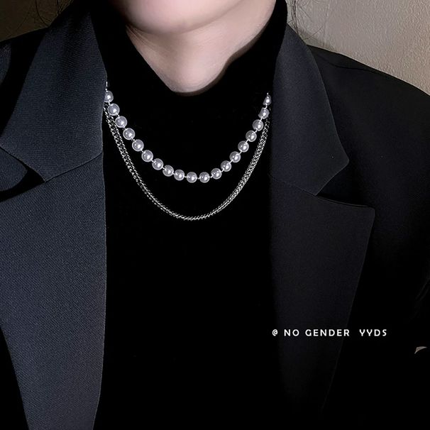 Popular Double-layer Pearl Necklace, Hip-hop Style, Niche Design, Collarbone Chain, Men's And Women's Styles_ipsvogv.com