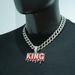 Hip Hop Diamond Studded Red Drip Oil KING Letter Pendant Full Of Diamonds Men's Hip-hop Necklace Cuban Chain_ipsvogv.com