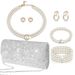 Fashion bride diamond evening bag elastic bracelet set pearl geometric six piece jewelry_ipsvogv.com