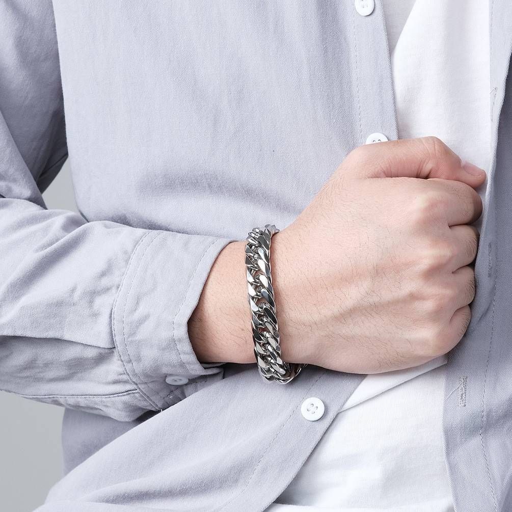 Wear for men and women, neutral and cold style, double woven NK titanium steel bracelet, simple men's plain chain bracelet_ipsvogv.com