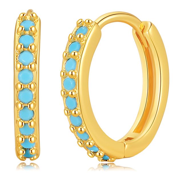 K gold plated cold style earrings, micro inlaid turquoise earrings, circle design, light luxury earrings_ipsvogv.com