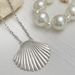 Exaggerated Metal Large Fan Shell Pendant Necklace, Fashionable Instagram Style Pearl Bead Collarbone Necklace_ipsvogv.com