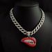 Trendy Hip-hop Alloy Carved Red Lips Full Of Diamonds Sexy Mouth Pendant Cuban Chain Necklace_ipsvogv.com