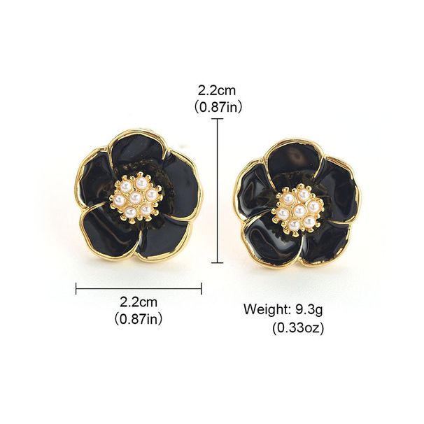 French Retro Versatile Temperament Flower Earrings Enamel Earrings French Retro Camellia Black Earrings_ipsvogv.com
