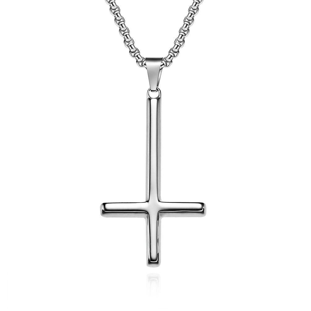 Men's Jewelry Pope Titanium Steel Reverse Cross Necklace St. Peter Inverted Simple Cross Pendant Jewelry_ipsvogv.com