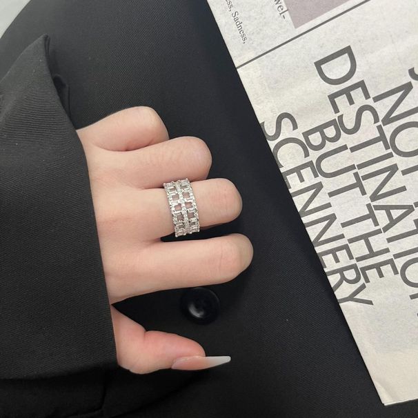 Light Luxury Heavy Industry Full Diamond Zircon Hollow Opening Ring, Women's High-end Sense, Niche Personality, Fashion,_ipsvogv.com