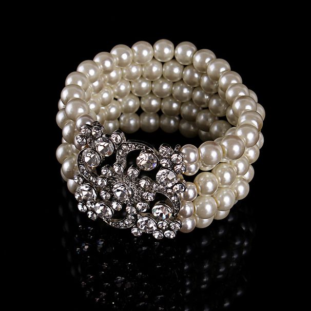 Handmade Bridal Wedding Veil Accessories Pearl Bracelet With Rhinestones Women's Jewelry_ipsvogv.com