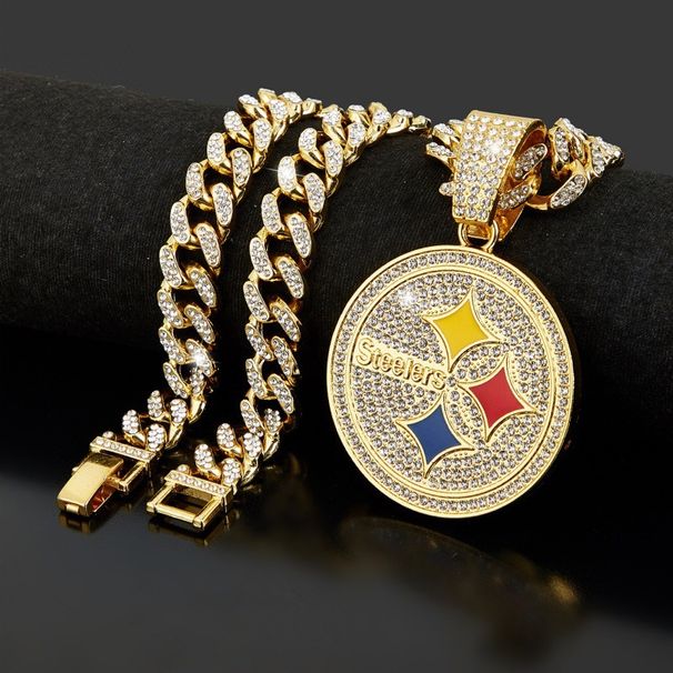 Fashion Jewelry Full Diamond Round Steelers Letter Pendant Necklace Personality Hip Hop Trendy Brand Cuban Chain_ipsvogv.com
