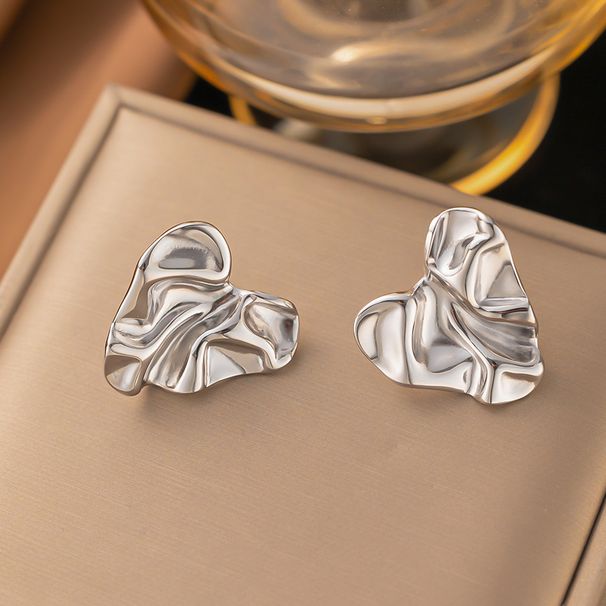 Ins Personalized Stainless Steel Pleated Earrings, Niche Heart-shaped Design, Gold-plated Luxury Earrings Accessories_ipsvogv.com