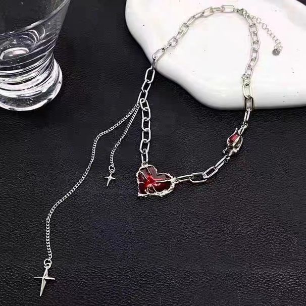 Unisex Red Love Punk Necklace Men's Subculture Y2k Accessories Sweet Cool Dark Pendant Exaggerated Design Clavicle Chain Women_ipsvogv.com