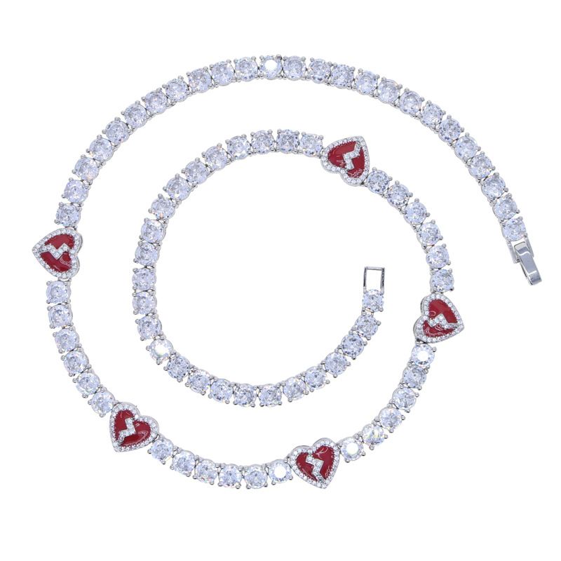 Hip Hop Heartbreak Tennis Chain Necklace For Men And Women - Silver Tone, 46cm & 51cm, Trendy Streetwear Jewelry Tennis Chain_ipsvogv.com