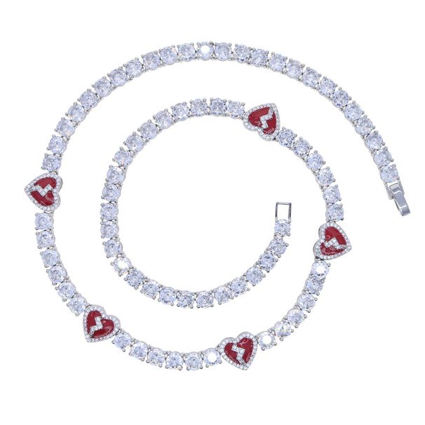 Hip Hop Heartbreak Tennis Chain Necklace For Men And Women - Silver Tone, 46cm & 51cm, Trendy Streetwear Jewelry Tennis Chain_ipsvogv.com