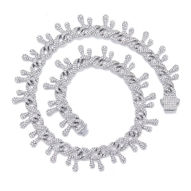 Hip Hop Thorn Alloy Unisex Trendy Full Diamond Cuban Necklace Special_ipsvogv.com