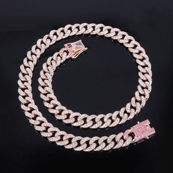 Men’s Jewelry Set Fashion Hot Selling 13mm Full Drill Cuban Chain Alloy Diamond Necklace Men's And Women's Bracelet Hip Hop Jewelry_ipsvogv.com