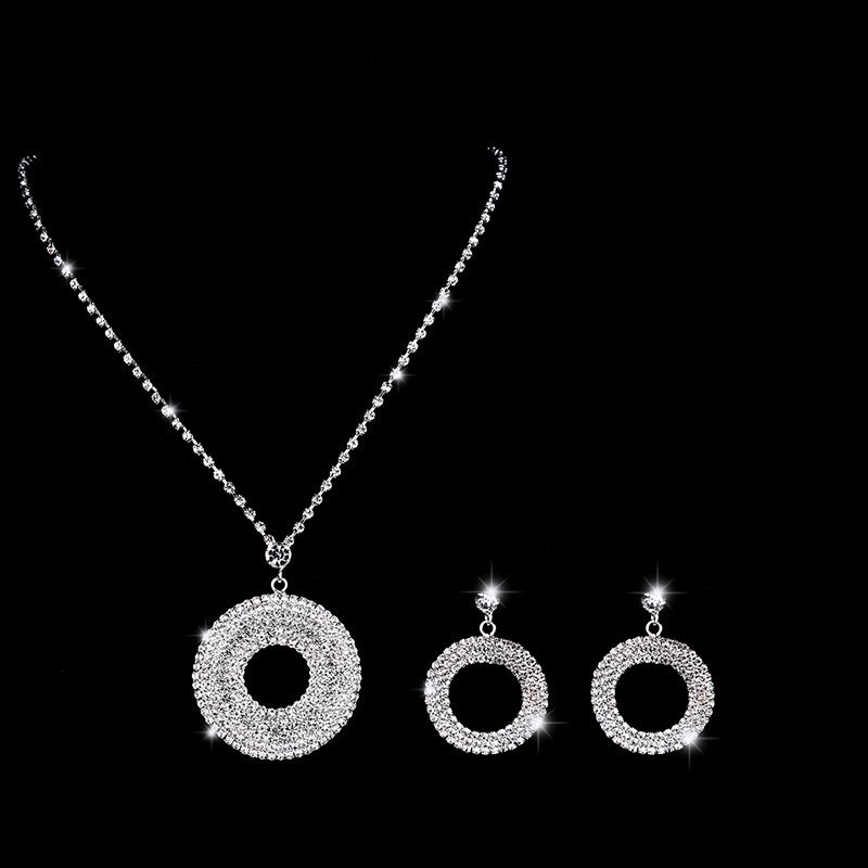 Women’s Jewelry Set Fashion Brand New Large Silver Full Diamond Earrings Hoop Atmospheric Necklace Women's Suit_ipsvogv.com