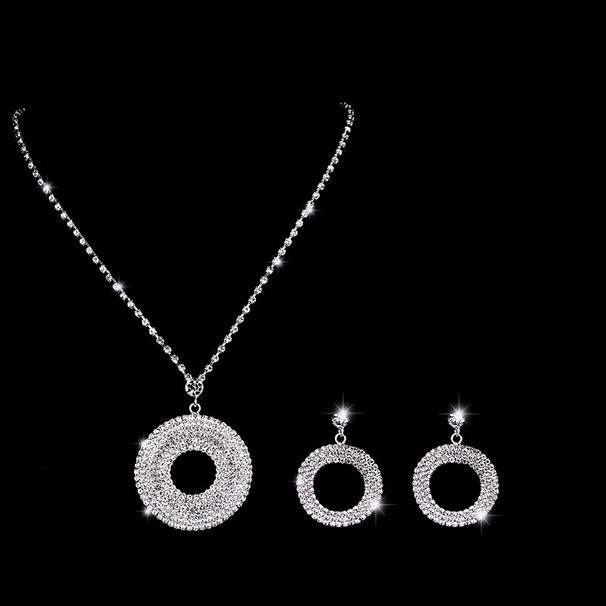 Women’s Jewelry Set Fashion Brand New Large Silver Full Diamond Earrings Hoop Atmospheric Necklace Women's Suit_ipsvogv.com