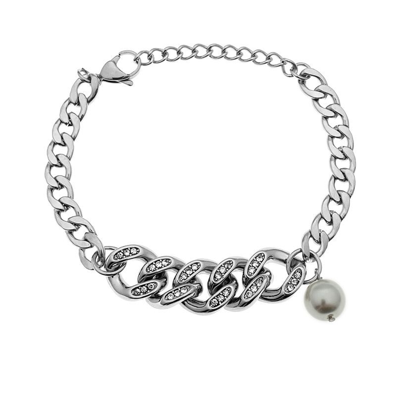 Cuban Diamond Pearl Stitching Hip Hop Simple Couple Retro Bracelet Design High Street Men And Women Bracelet_ipsvogv.com