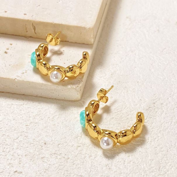 Women's Jewelry C Shaped Pearl Agate Stud Earrings Titanium Steel High Grade Sense Of Personality Design Popular Stainless Steel Boutique Earrings_ipsvogv.com