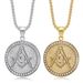 Hip Hop Jewelry Stainless Steel Gold-Plated Diamond-Studded Masonic AG Pendant Necklace_ipsvogv.com