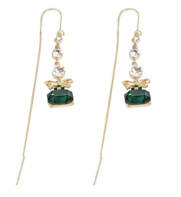 Women's earrings design green zircon earrings, feminine, simple retro bow earrings, versatile face-slimming earrings_ipsvogv.com