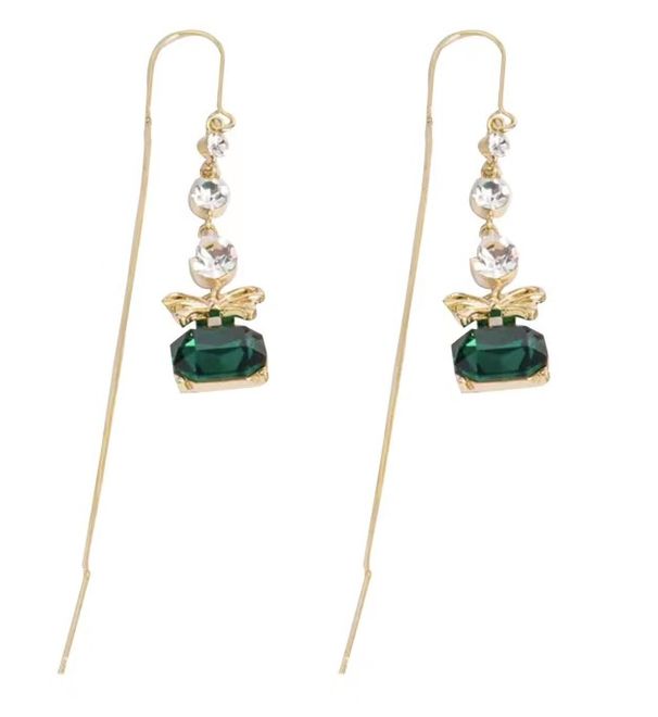 Women's earrings design green zircon earrings, feminine, simple retro bow earrings, versatile face-slimming earrings_ipsvogv.com