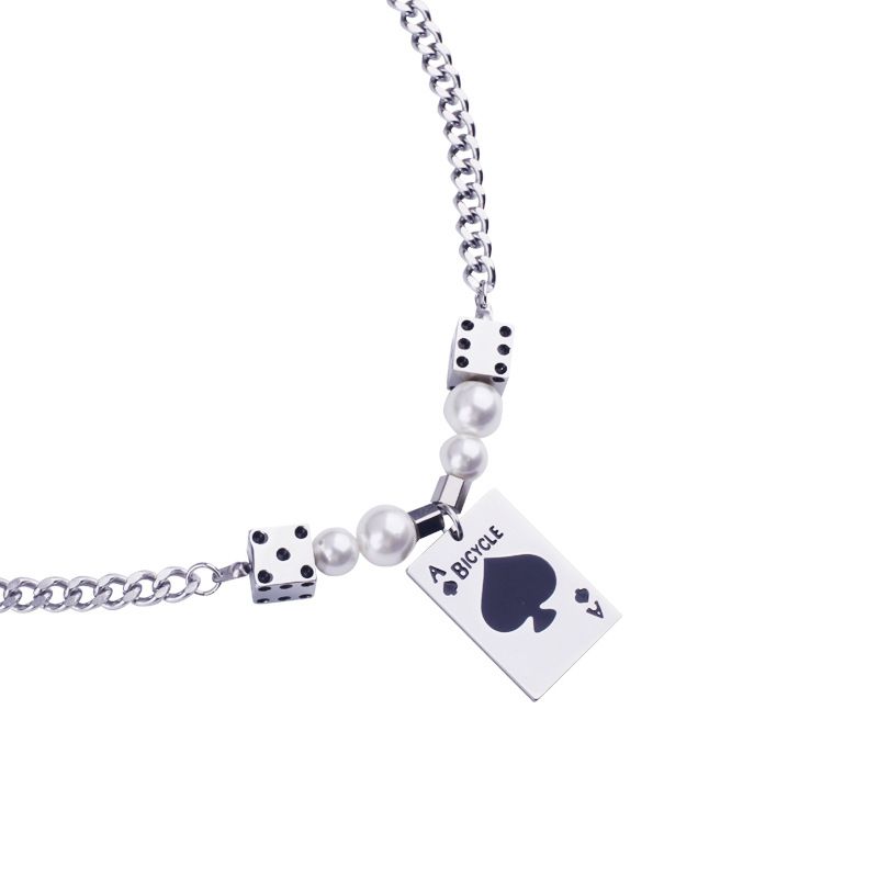 National Tide Spring And Summer New Pearl Dice Letter Design Titanium Steel Spade A Necklace High Street Style Men And Women Accessories_ipsvogv.com