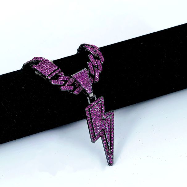 Unisex New Hip Hop Style Purple Lightning Diamond Cuban Chain Pendant Popular Gold Plated Alloy Jewelry Big Head_ipsvogv.com