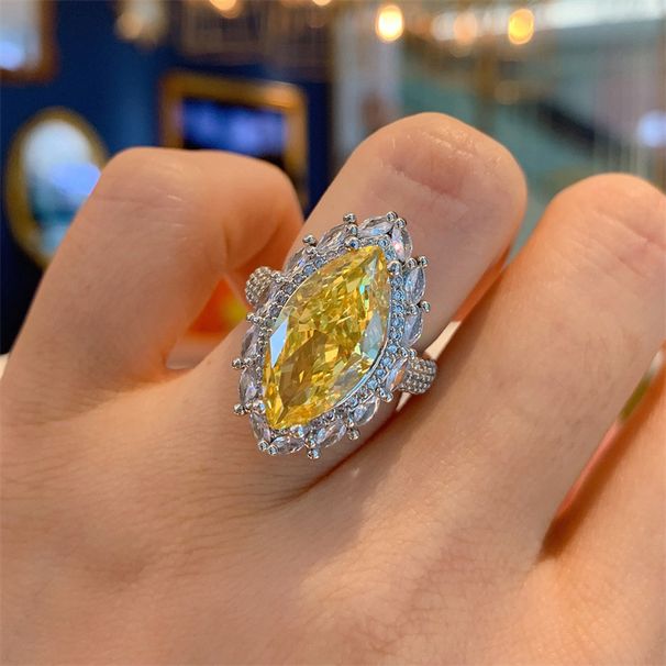 Cao Shi Olive Horse Eye Shaped Luxury Women's Internet Famous Live Broadcast Model, Crystal Yellow Zircon Ring,_ipsvogv.com
