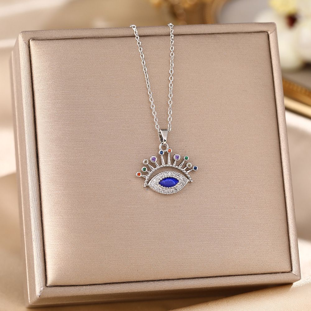 Demon Evil Eye Necklace Women's Copper Plated Real Gold Zircon Pendant Fashion Titanium Steel Lock Chain Jewelry_ipsvogv.com