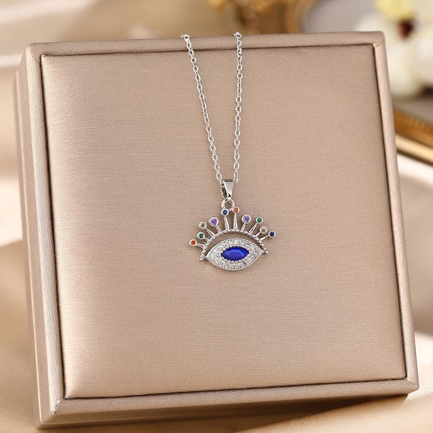 Demon Evil Eye Necklace Women's Copper Plated Real Gold Zircon Pendant Fashion Titanium Steel Lock Chain Jewelry_ipsvogv.com