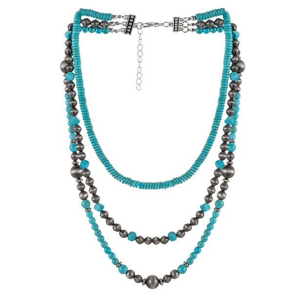 Ethnic Style Turquoise Necklace Western Cowboy Style Retro Geometric Beaded Necklace_ipsvogv.com