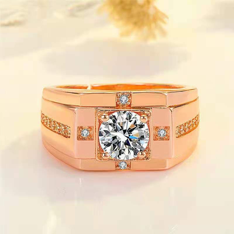 New High Carbon Simulation Men's Diamond Ring, Moissanite Gold-plated Domineering Wedding Ring_ipsvogv.com