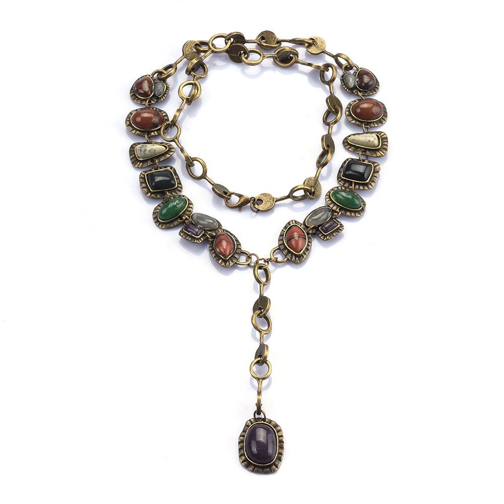 Women's Jewelry Retro Metal Gemstone Necklace Long Sweater Chain_ipsvogv.com